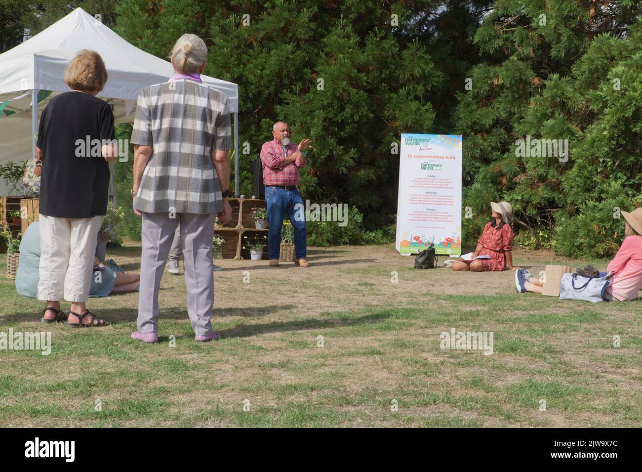 David Hurrion, a plant expert, giving a talk at the inaugural Gardeners World Autumn Fair 2022 held at Audley End in Essex. Stock Photo