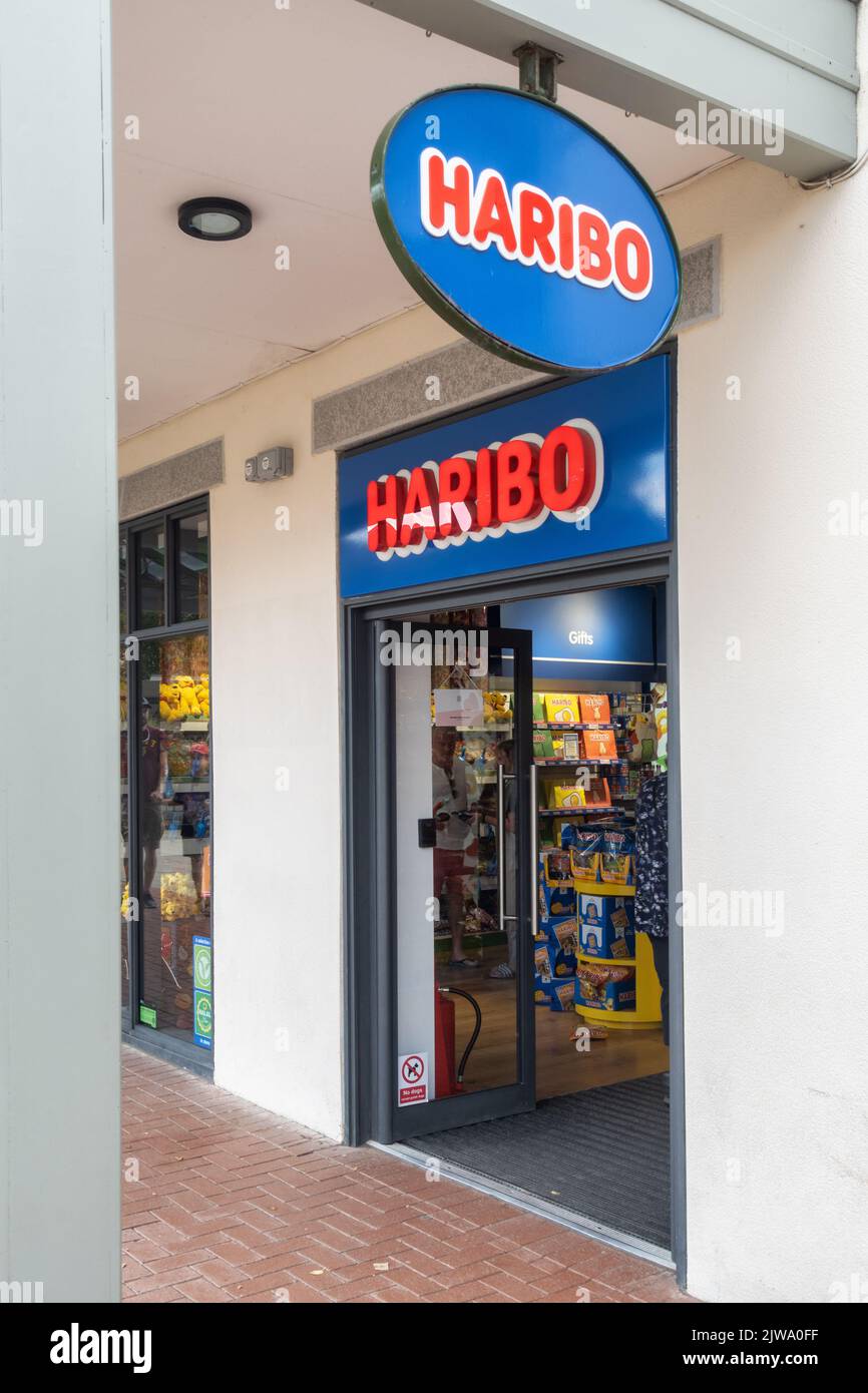 Haribo fruit gummies sweets and treats at Clarks Village outlet shopping, Street, Somerset, England, UK Stock Photo
