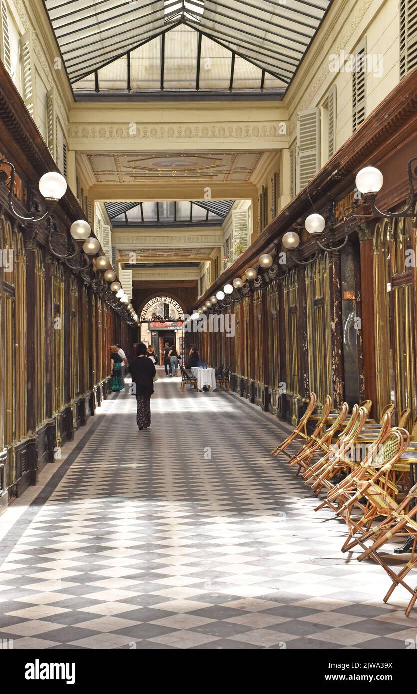 Galerie Vero-Dodat shopping arcade, opened 1826, and a historical monument since 1965. Considered to be one of the most attractive of the Paris arcade Stock Photo