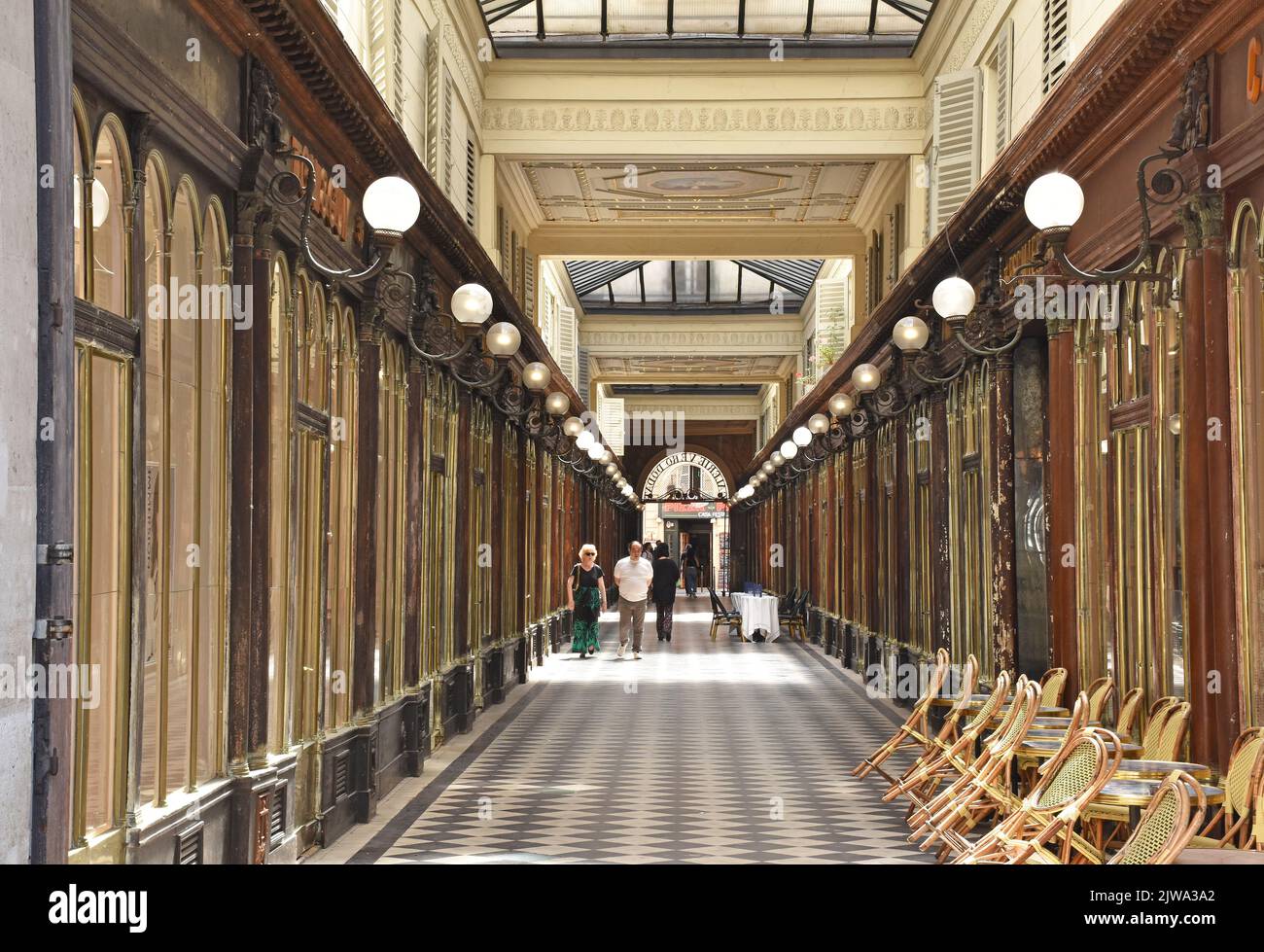 Galerie Vero-Dodat shopping arcade, opened 1826, and a historical monument since 1965. Considered to be one of the most attractive of the Paris arcade Stock Photo