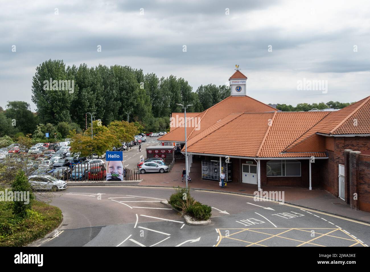 Tesco Extra Supermarket and car park in Trowbridge, Wiltshire, England