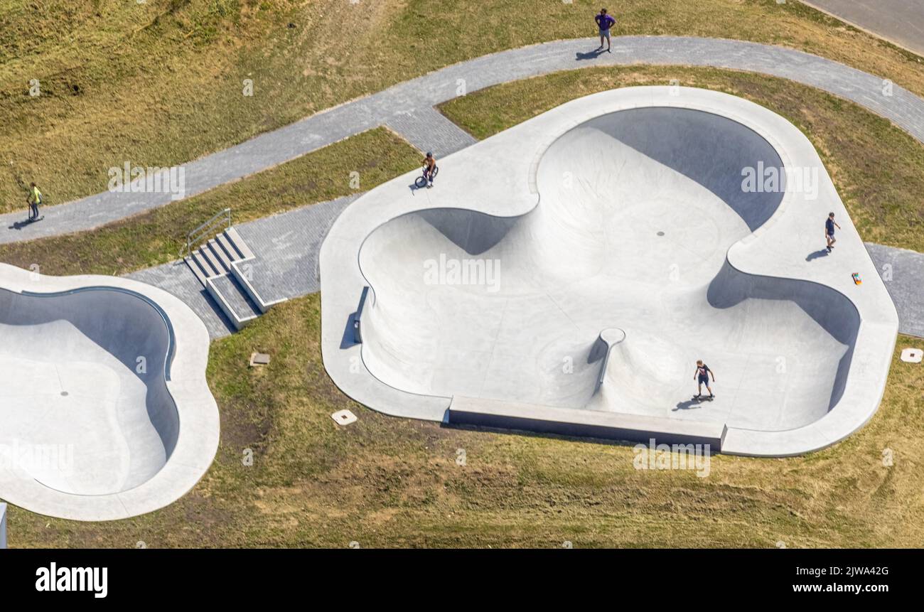 Aerial view, New Skatepark Hombruch, Dortmund, Ruhr Area, North Rhine-Westphalia, Germany, DE, Europe, Free time, Recreational facility, Recreational Stock Photo