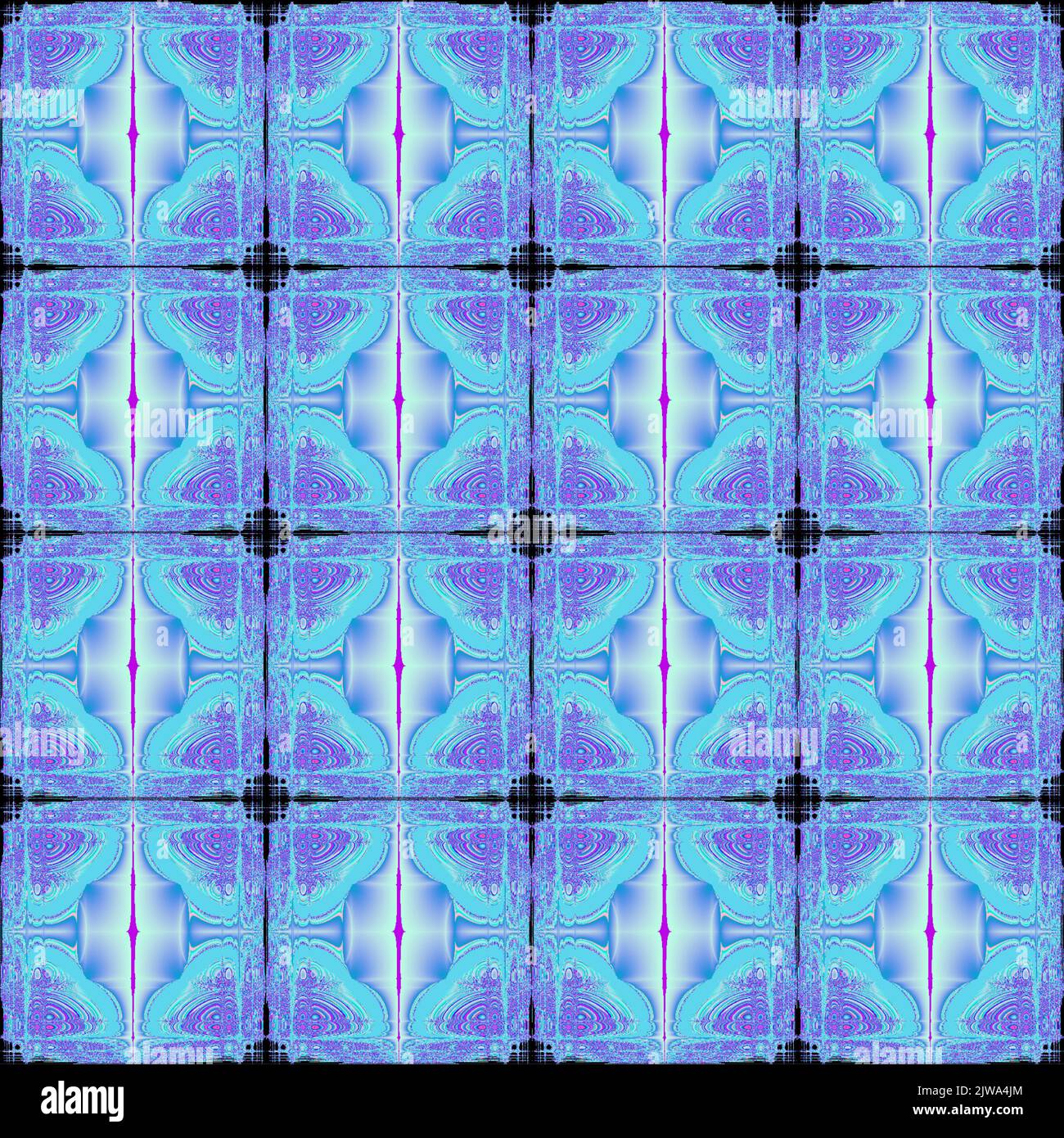 geometric seamless floral symmetrical pattern in blue and purple colors