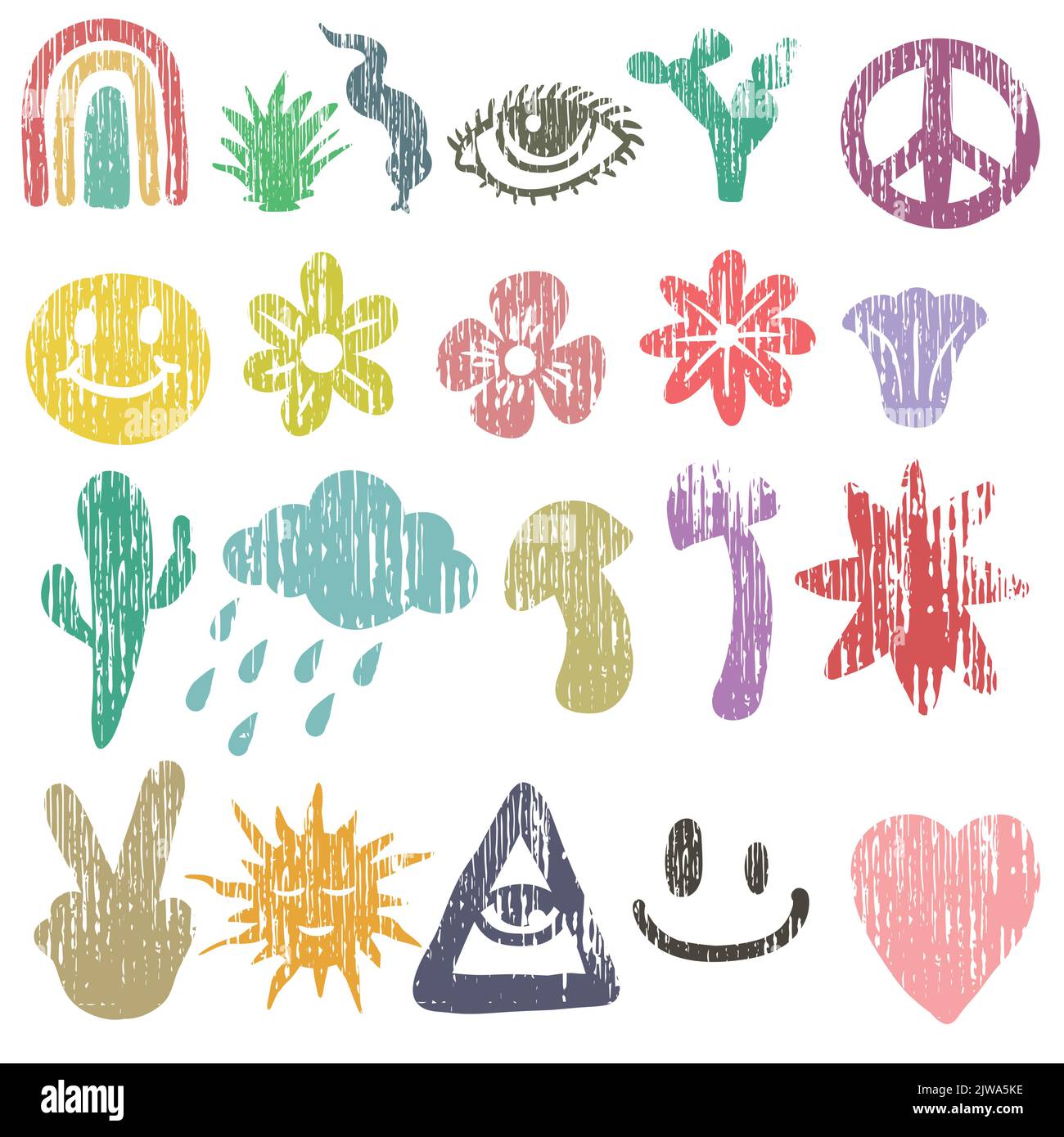 Hippie elements grunge texture set vector Stock Vector