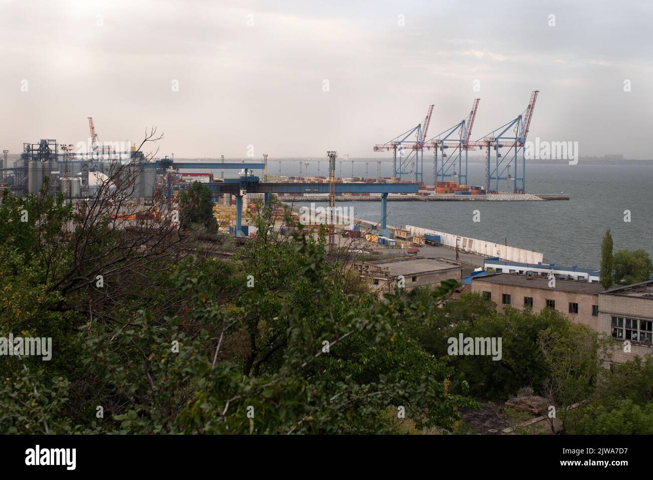 Odessa, Ukraine. 26th Aug, 2022. The port of Odessa seen from above The