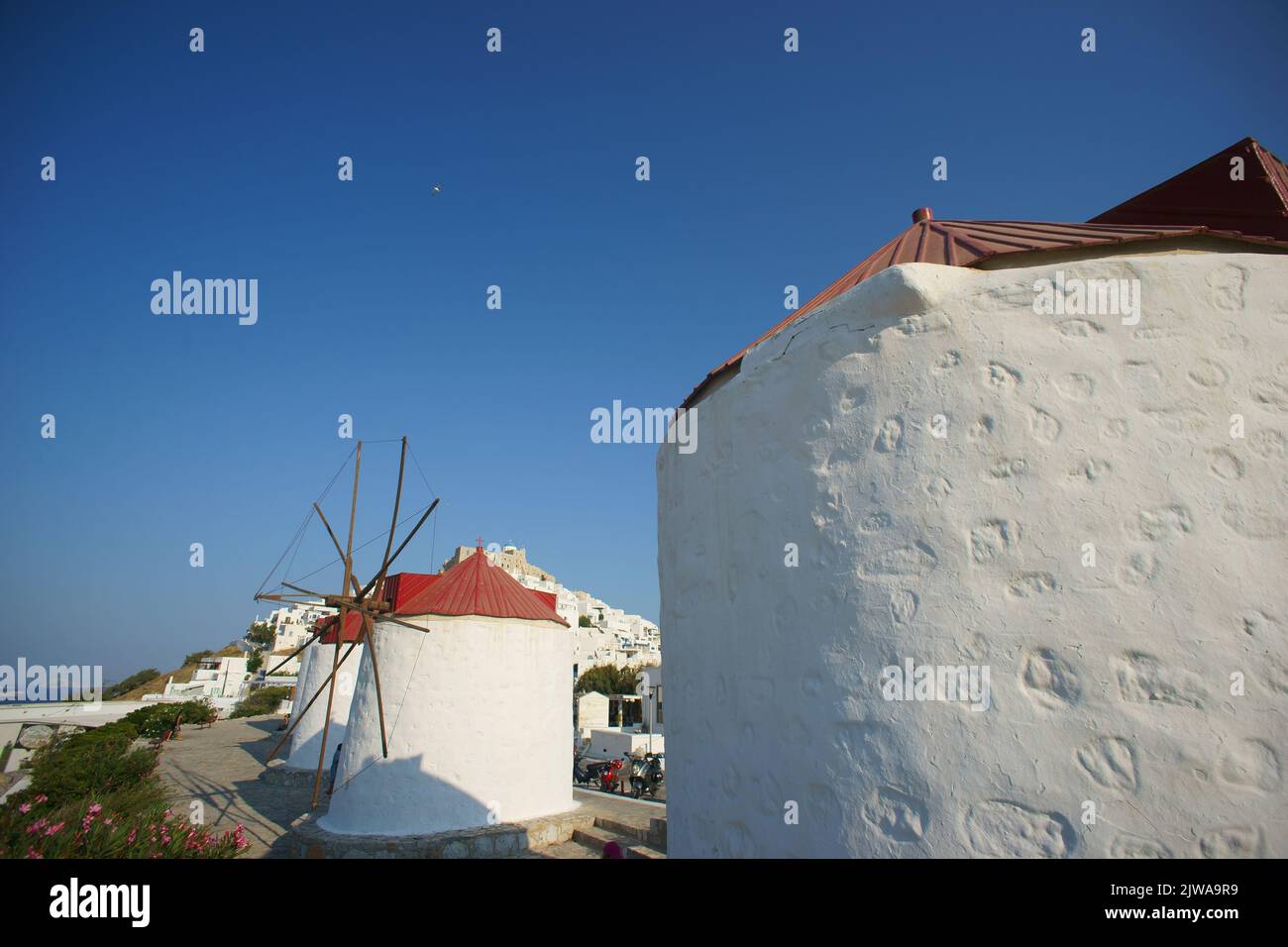 Traditional Greece - Chora village with windmills. Astypalea island, Dodecanese, summer Stock Photo