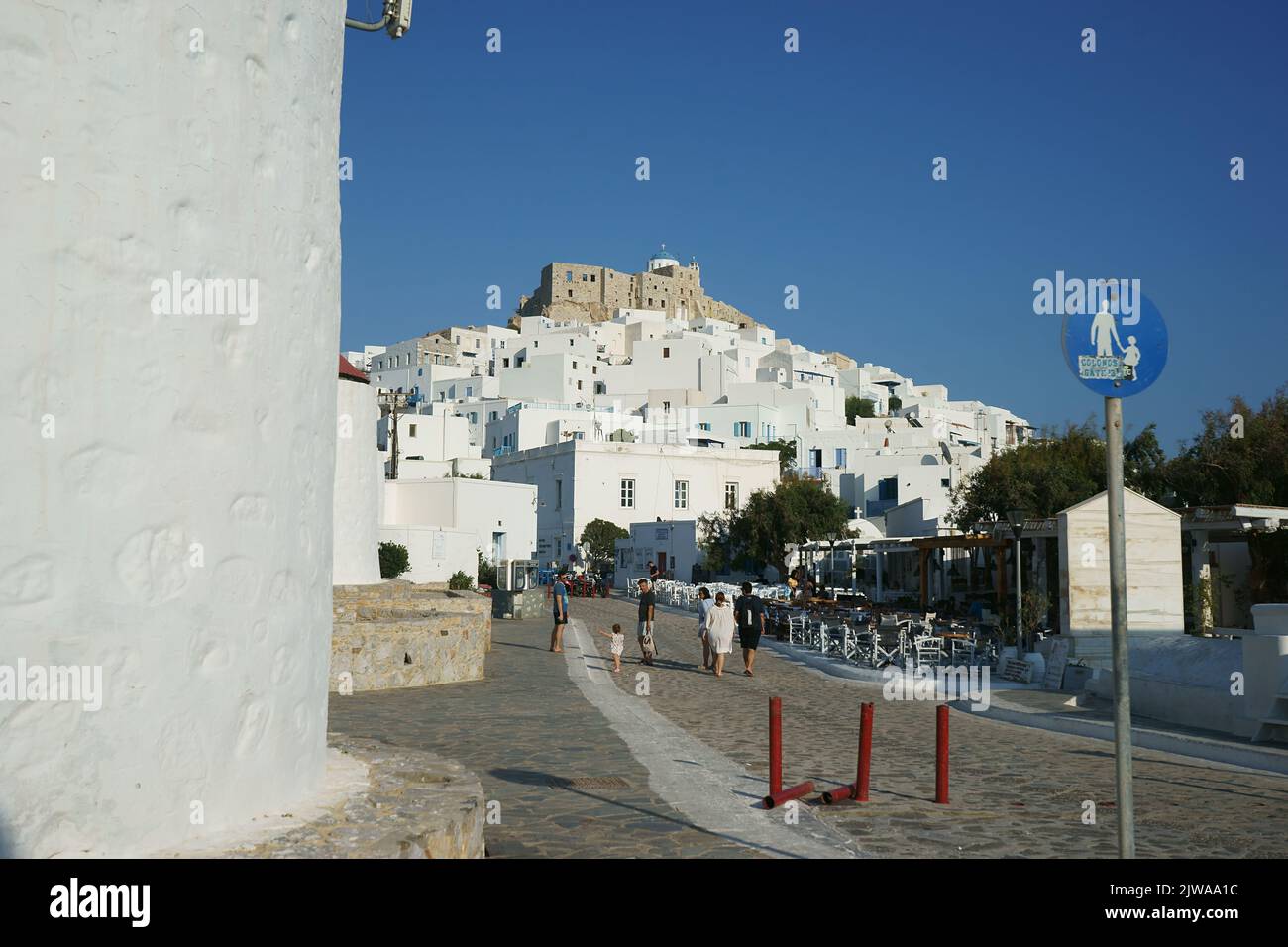 Traditional Greece - Chora village with windmills. Astypalea island, Dodecanese, summer Stock Photo