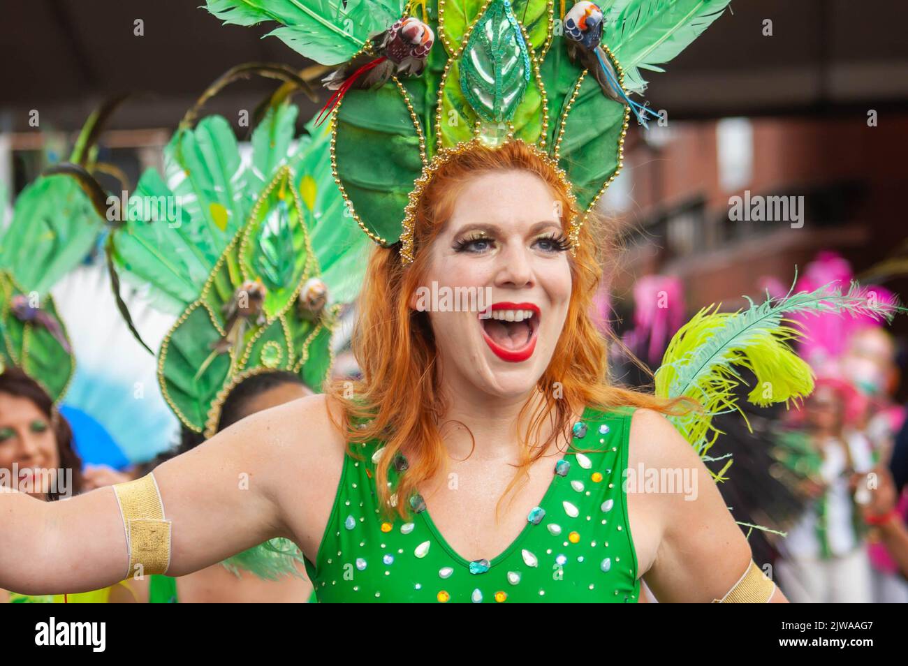 NOTTING HILL, LONDON, ENGLAND- 29 August 2022: Carnival performer ...