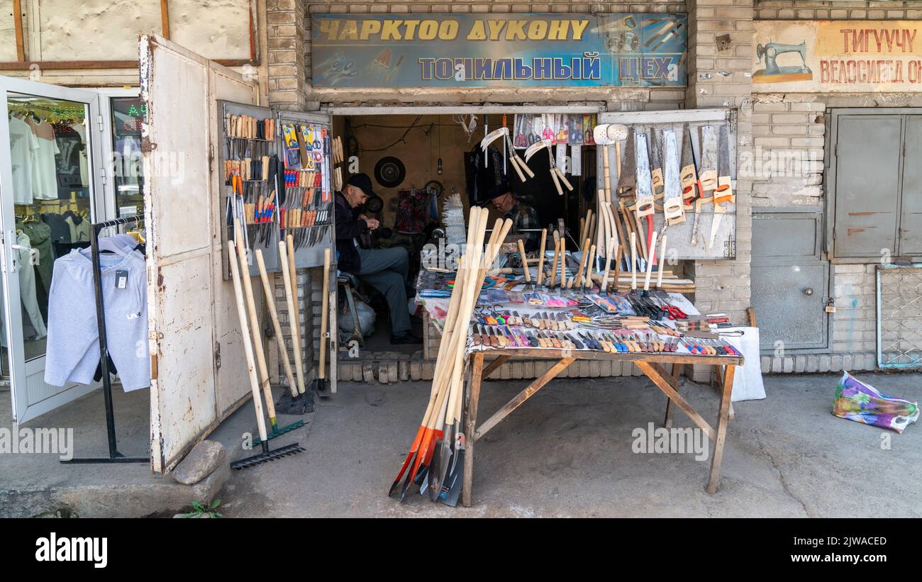 Osh, Kyrgyzstan - May 2022: Local hardware store in Osh's major market