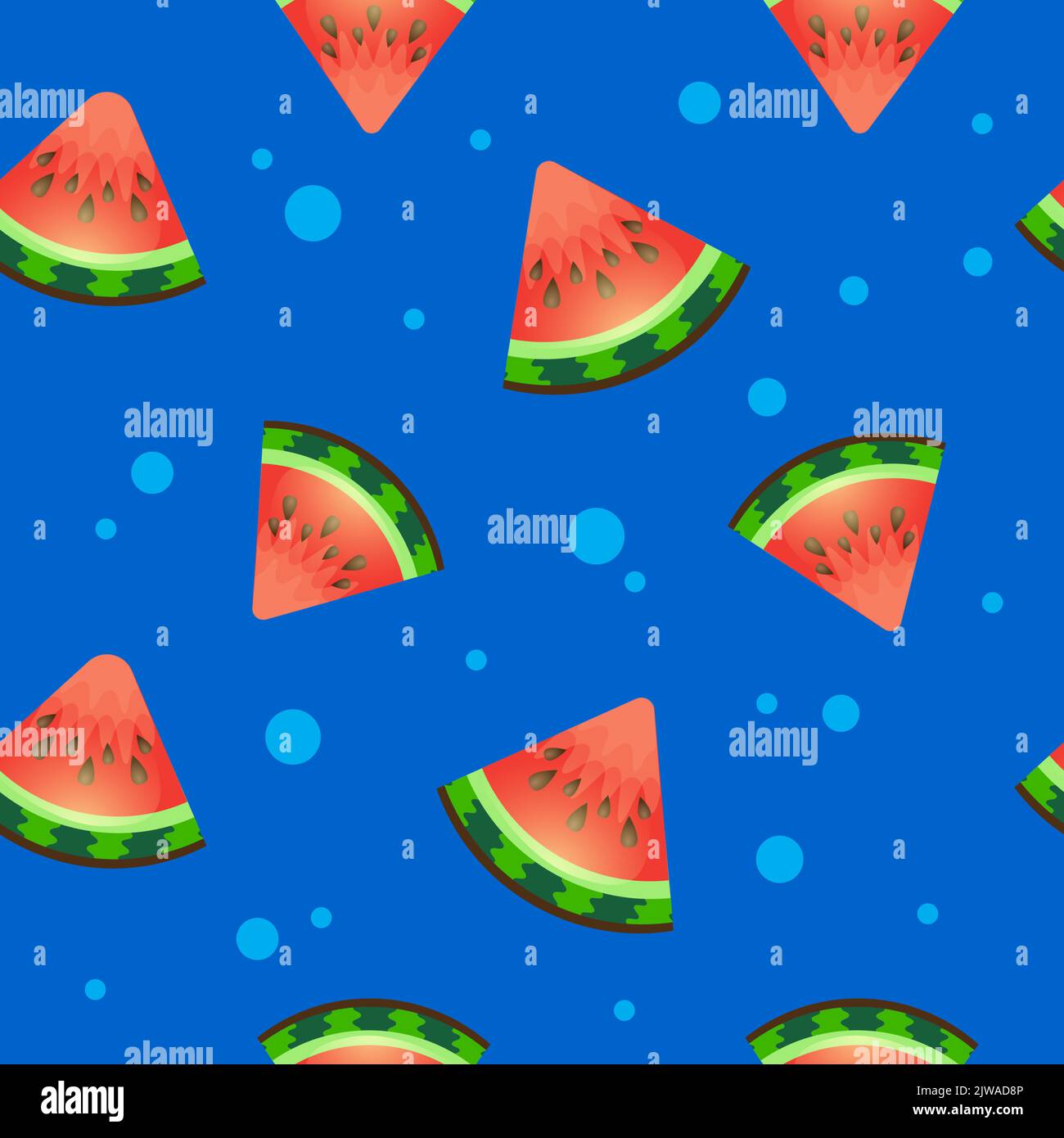 Colorful fruit pattern of fresh watermelon slices on blue background ...