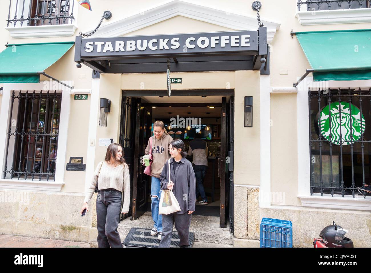 Bogota Colombia,Usaquen Carrera 6a Starbucks Coffee,restaurant restaurants dine dining eating out casual cafe cafes bistro bistros food,Colombian Colo Stock Photo