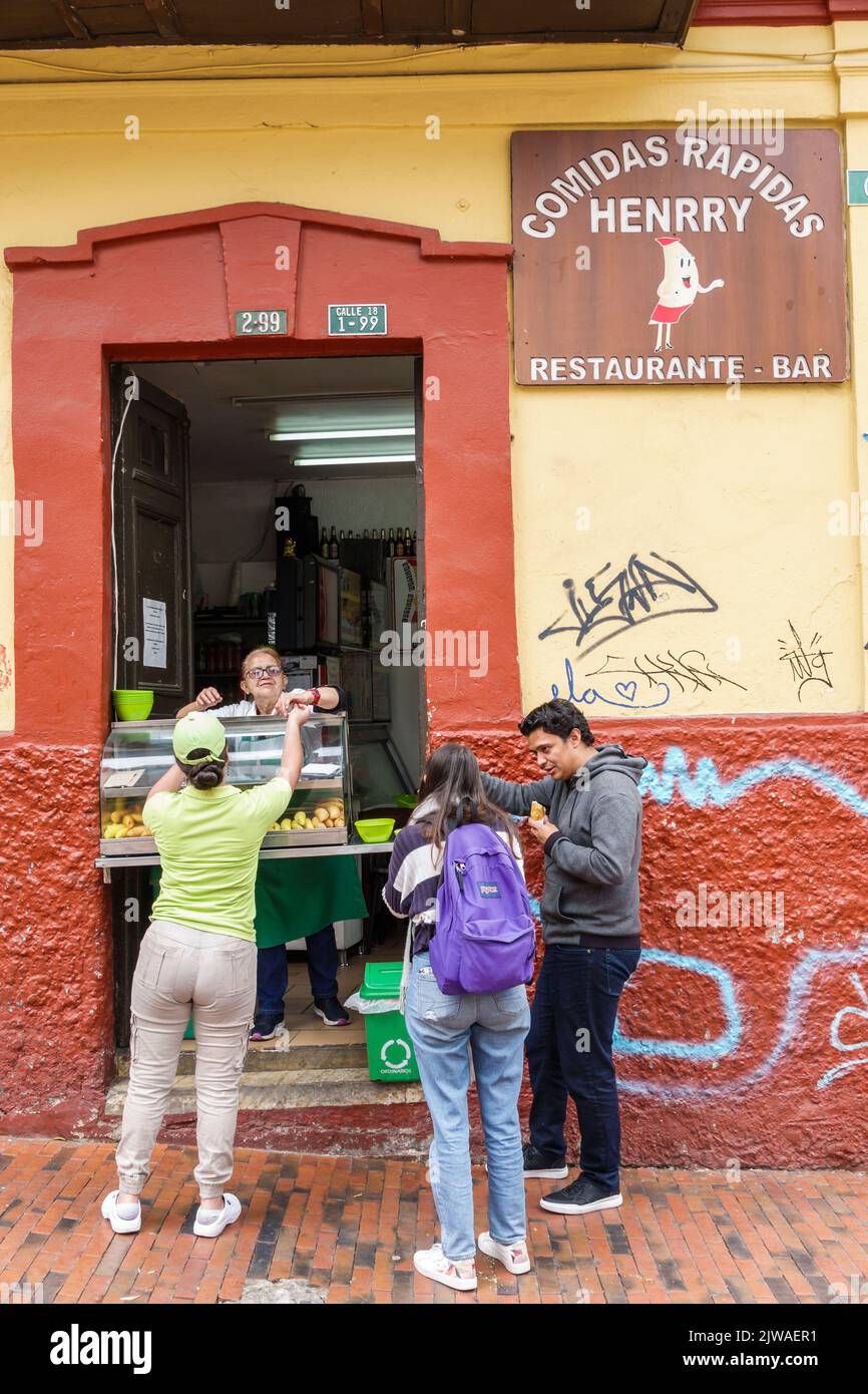 Bogota Colombia,La Candelaria Centro Historico central historic old city center centre Egipto,restaurant restaurants dine dining eating out casual caf Stock Photo