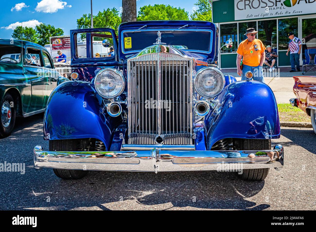 Falcon Heights, MN - June 17, 2022: Low perspective front view of a at a local car show. Stock Photo