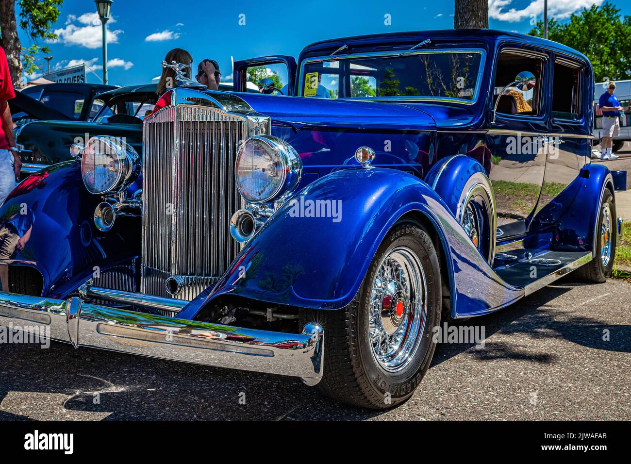 Falcon Heights, MN - June 17, 2022: Low perspective front corner view of a at a local car show. Stock Photo
