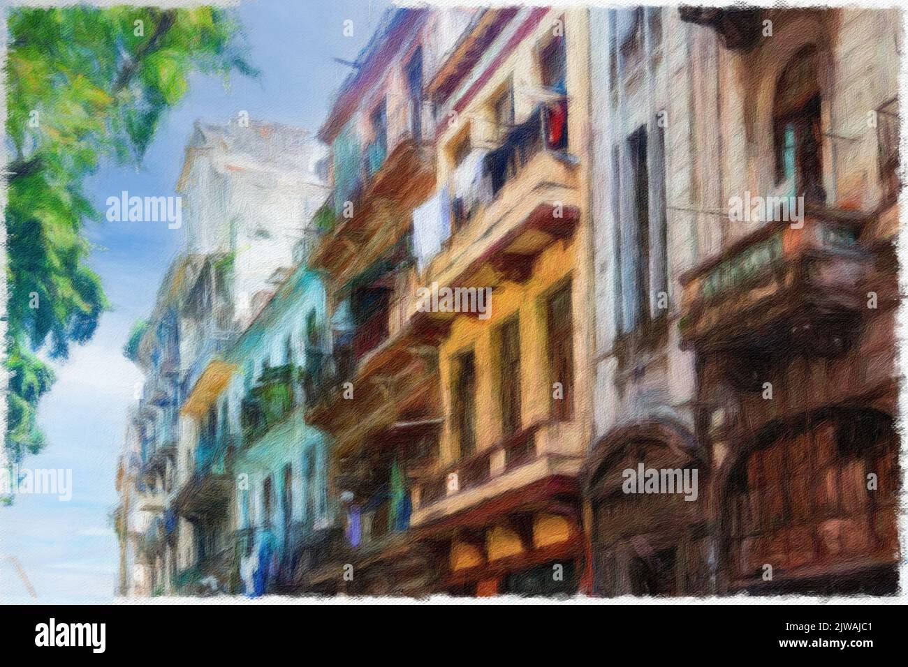 Impressionistic image of a row of buildings in downtown, Havana, Cuba. Stock Photo