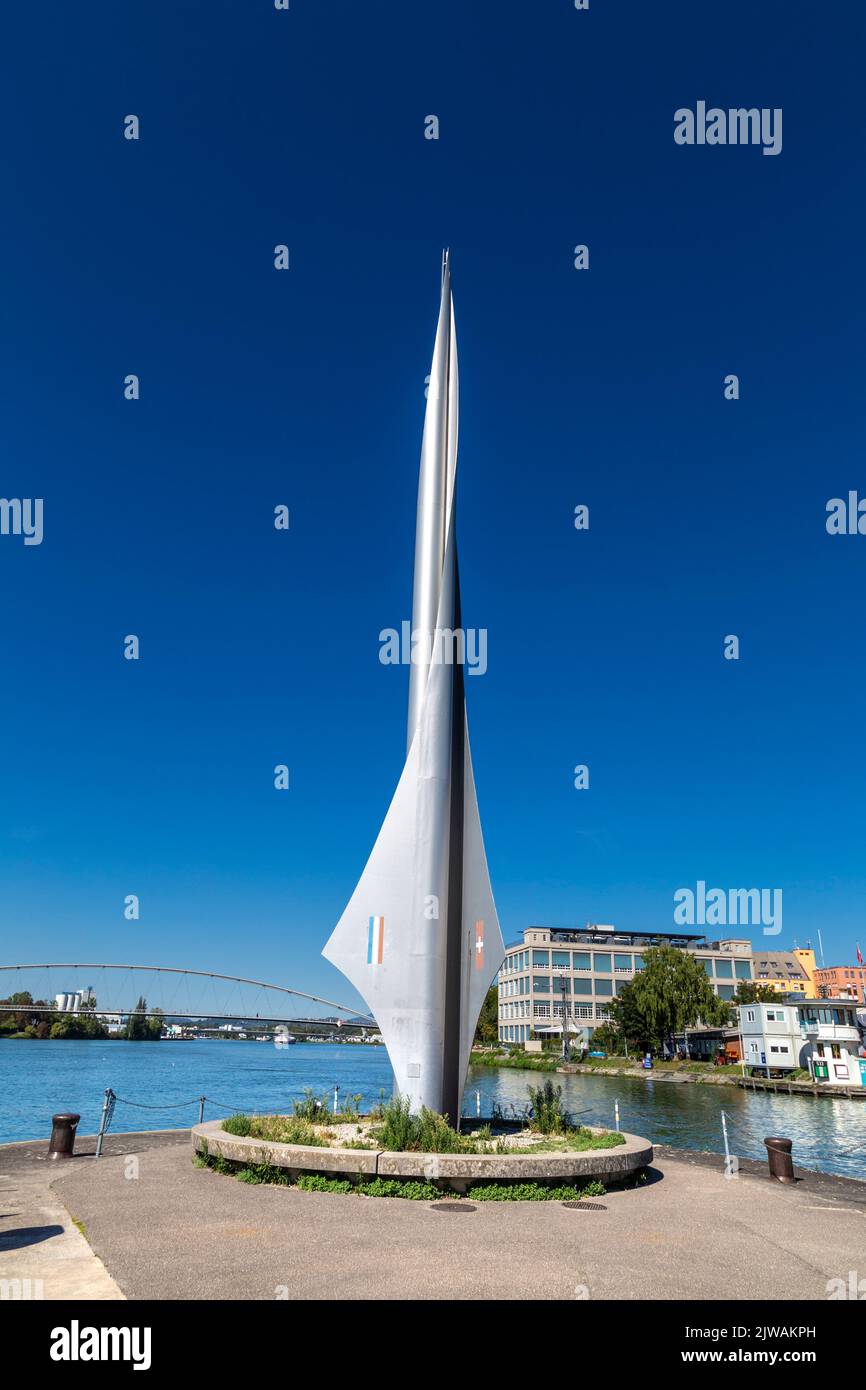 Tripoint monument (Dreiländereck) marking the point where the Swiss, French and Greman borders meet, Basel, Switzerland Stock Photo