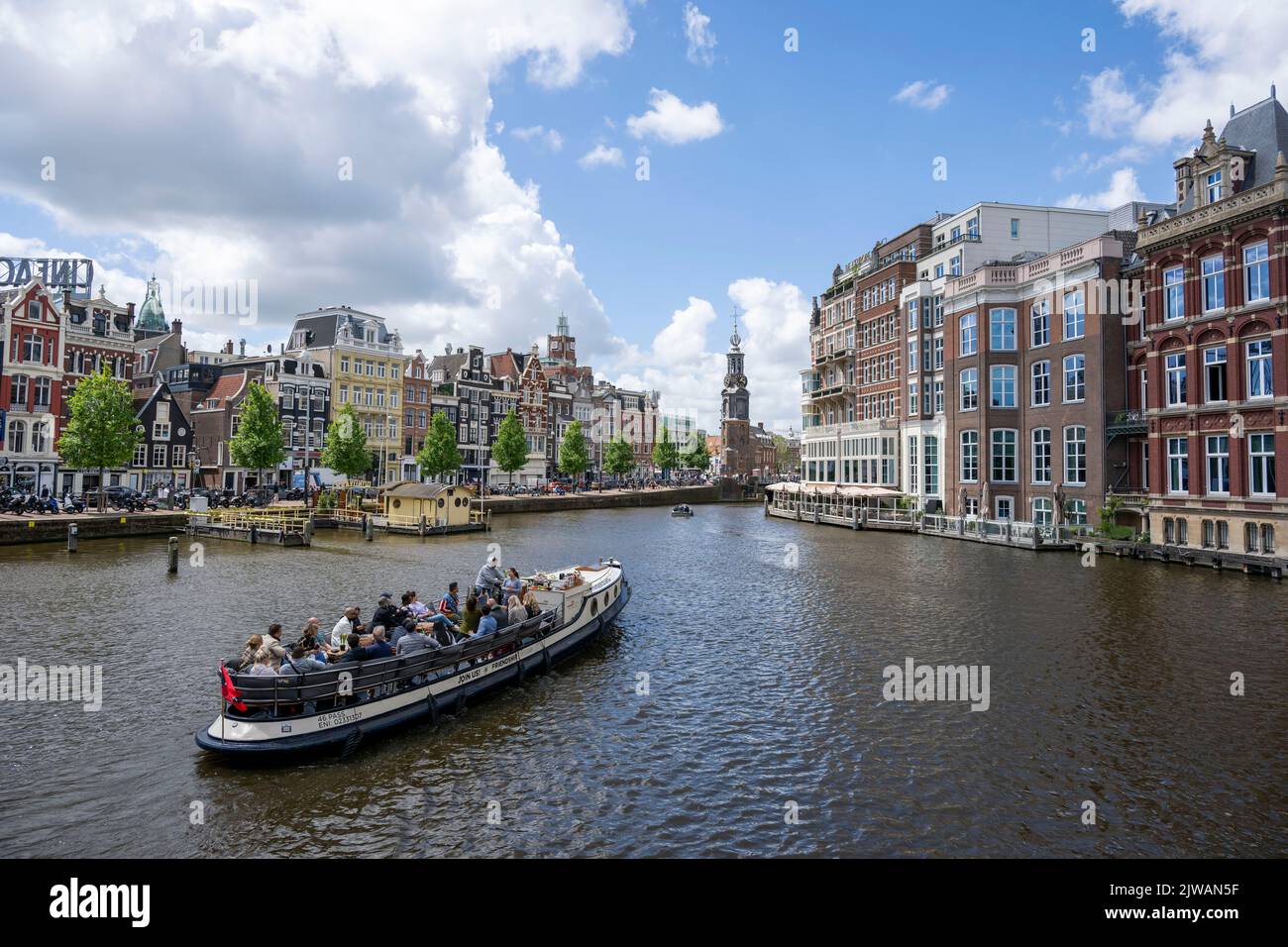 Boats in the canals of Amsterdam in Holland. Stock Photo