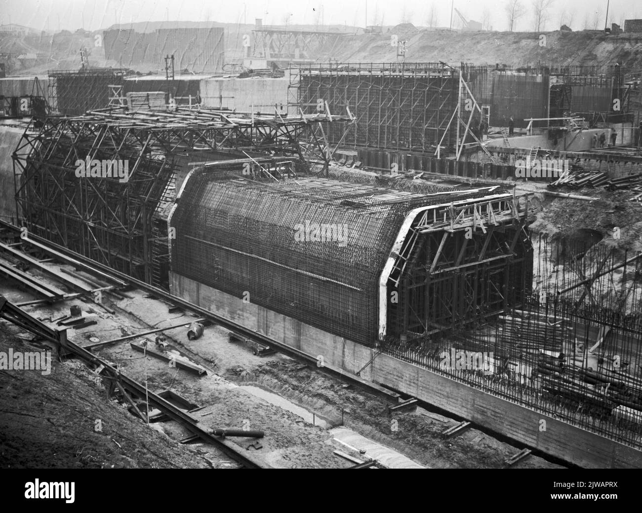 View of the Velsertunnel under construction under the North Sea Canal, between Santpoort Noord and Beverwijk. Stock Photo