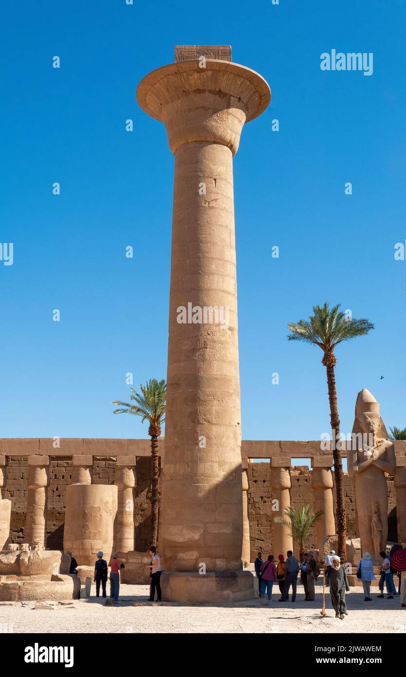 The remaining column of the Kiosk of Taharqa in the first courtyard, Karnak Temple Complex, UNESCO World Heritage Site, Luxor, Egypt Stock Photo