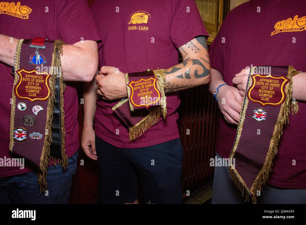 Apprentice Boys waiting in Apprentice room at the Apprentice Boy's Memorial Hall, Londonderry , Derry , Northern Ireland. Stock Photo