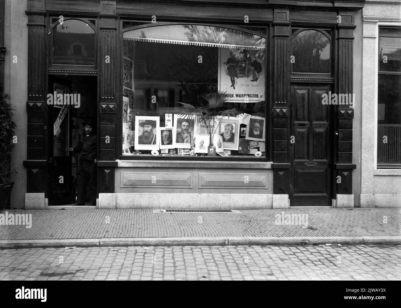 View of the shop window of the Stone Pressure J.A.Moesman (Neude 7) in Utrecht. Stock Photo