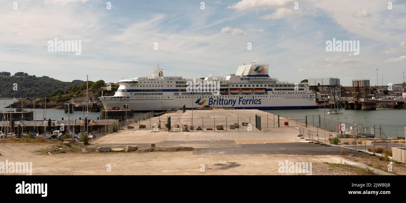 Plymouth, Devon, England, UK. 2022. A French roll on roll off ferry alongside in the Continental ferry port in the Millbay area of the city of Plymout Stock Photo
