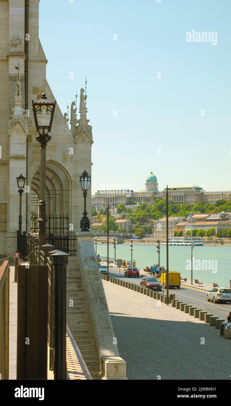 Budapest, Hungary, city scene shows the Danube River with Castle Hill ...