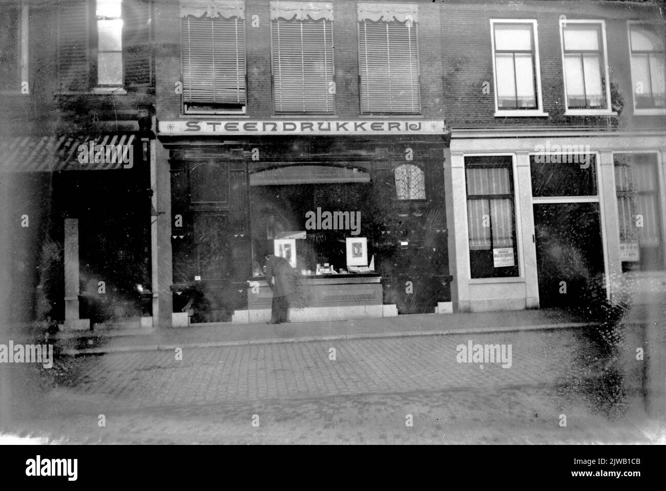 View of the shop front of Steenprukkerij Joh. A. Moesman (Neude 7) in Utrecht. Stock Photo