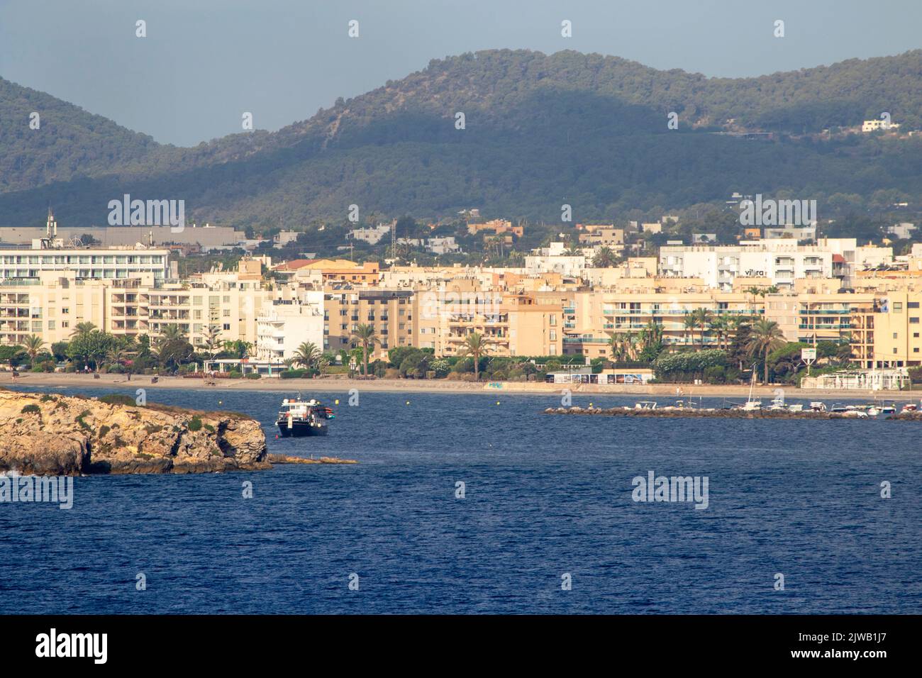 Coastline of of Old Town Ibiza in the Balearic islands in Spain during summer Stock Photo