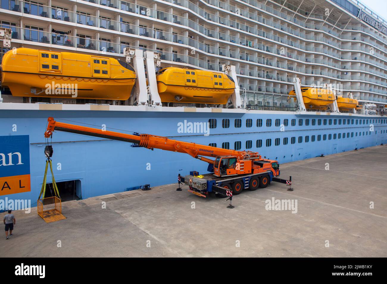 Stocking up on food supplies on the Royal Caribbean Anthem of the Seas during a cruise Stock Photo