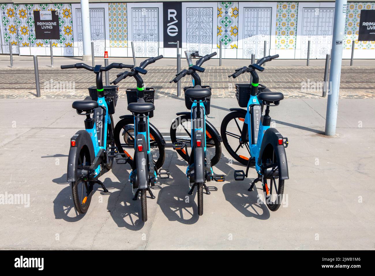 Bird electric bikes providing eco friendly transportation in Lisbon, Portugal Stock Photo