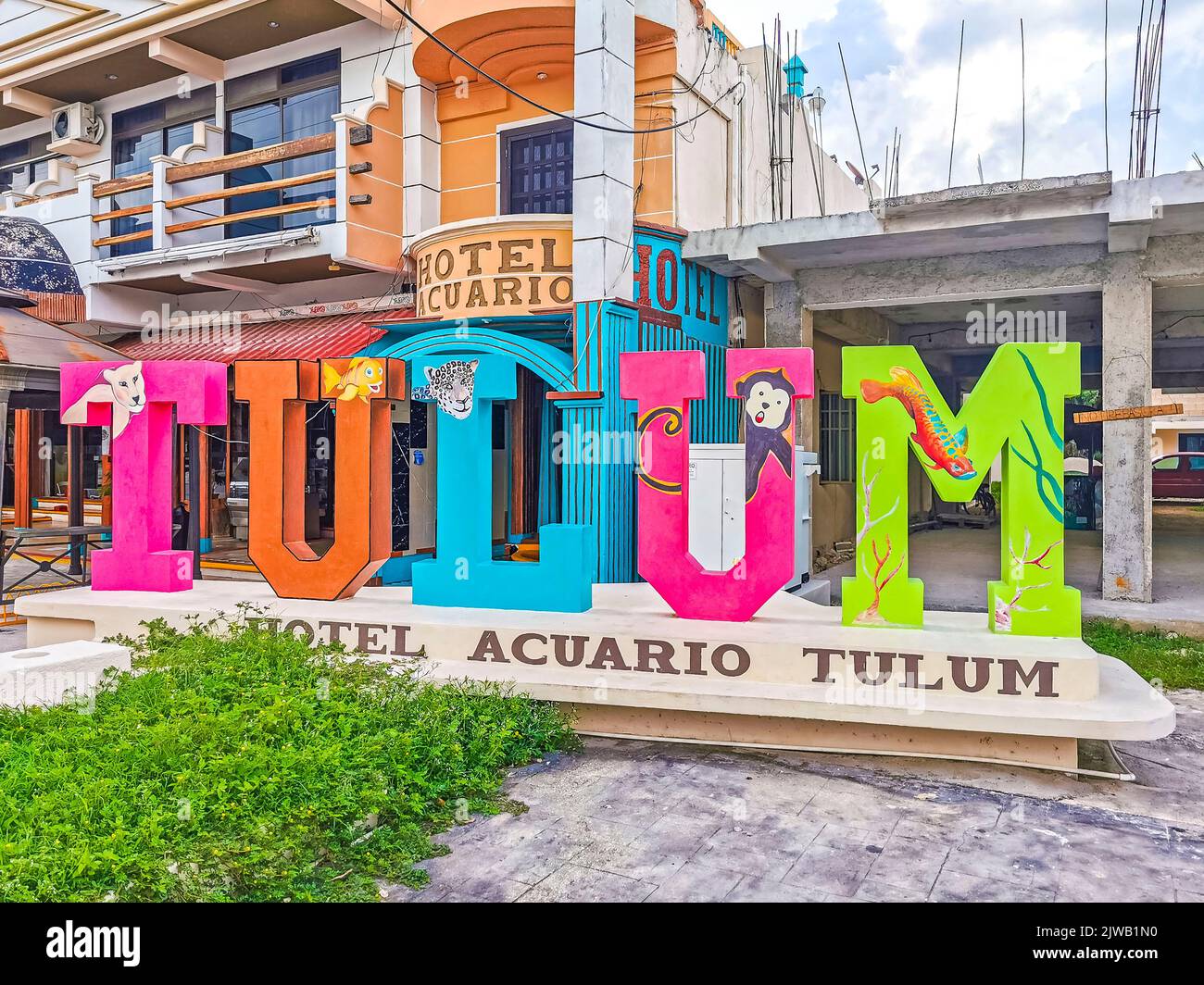 Tulum Mexico 13. August 2022 Big colorful sign lettering writing Tulum Magico in Tulum Quintana Roo Mexico. Stock Photo