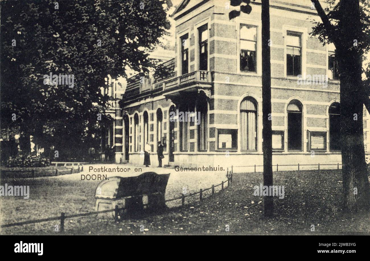 View of the front and right side of the town hall annex post office in