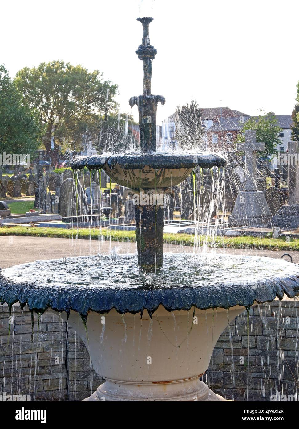 Fountain at Warrington Cemetery, Manchester Rd, Warrington, Cheshire, England, UK,  WA1 3BG Stock Photo