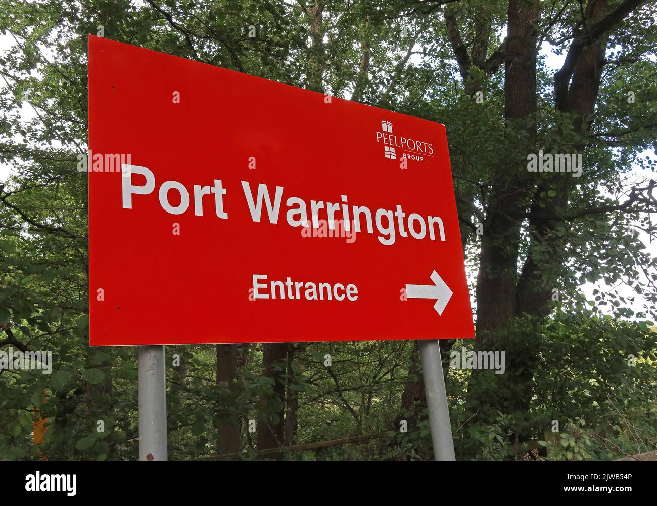 Port Warrington entrance, red sign, Moore Ln, Warrington, Cheshire, England, UK, WA4 6T - Ocean Gateway Stock Photo