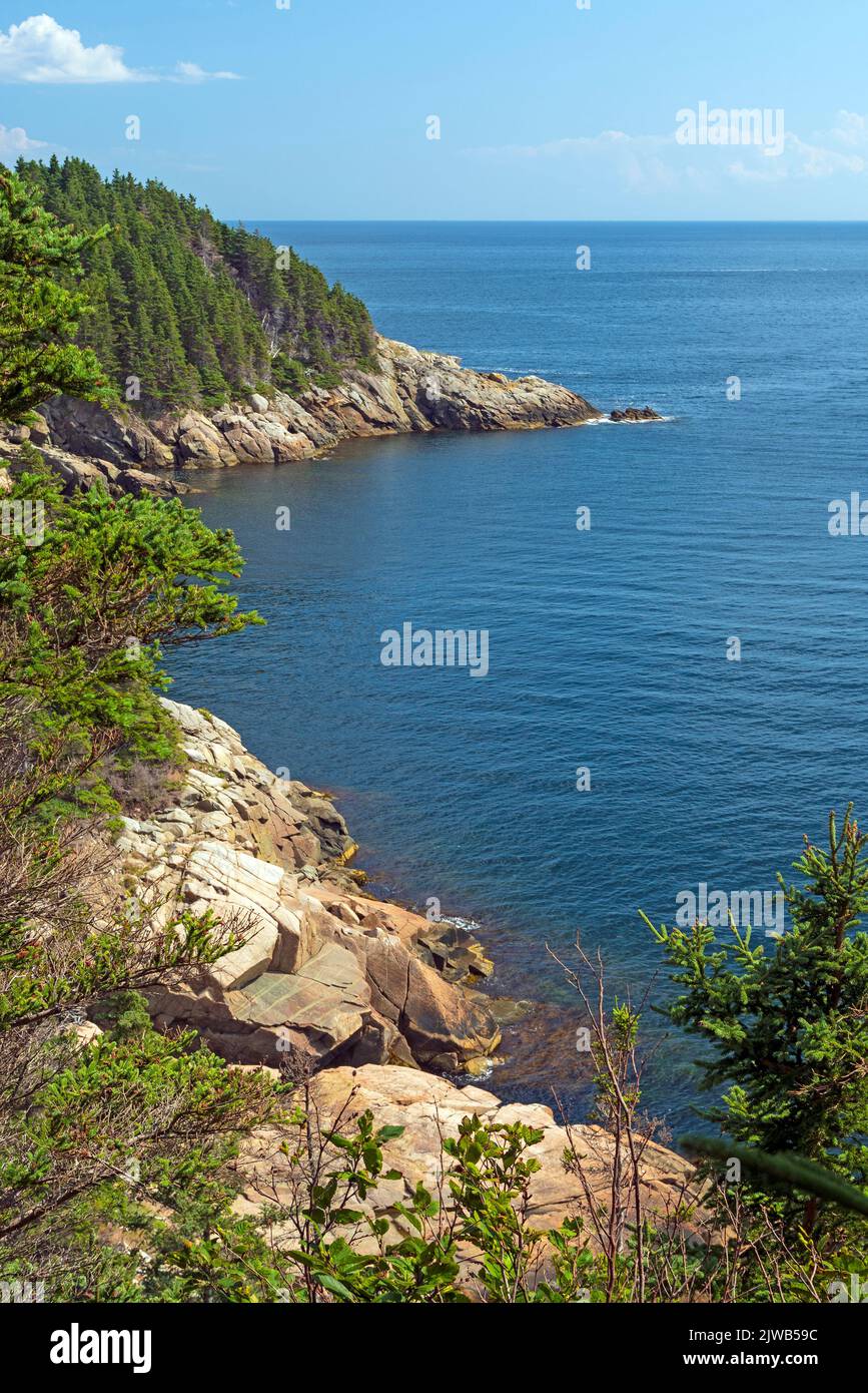 Quiet Cove on a Rocky Coastline in Cape Breton National Park in Nova Scotia Stock Photo
