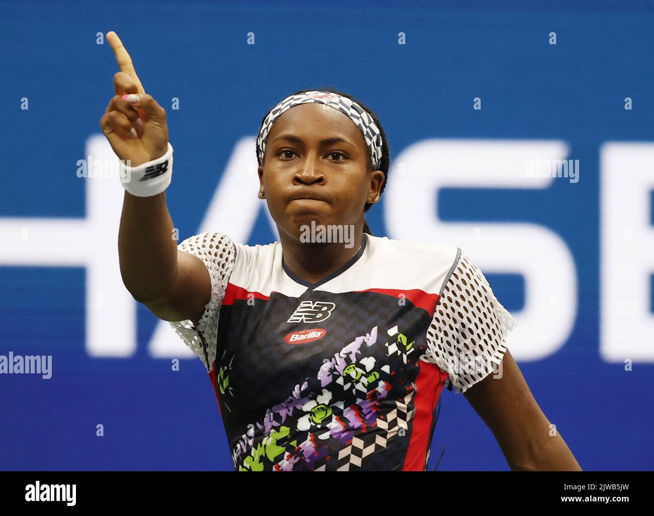 Flushing Meadow, United Stated. 04th Sep, 2022. Coco Gauff reacts after