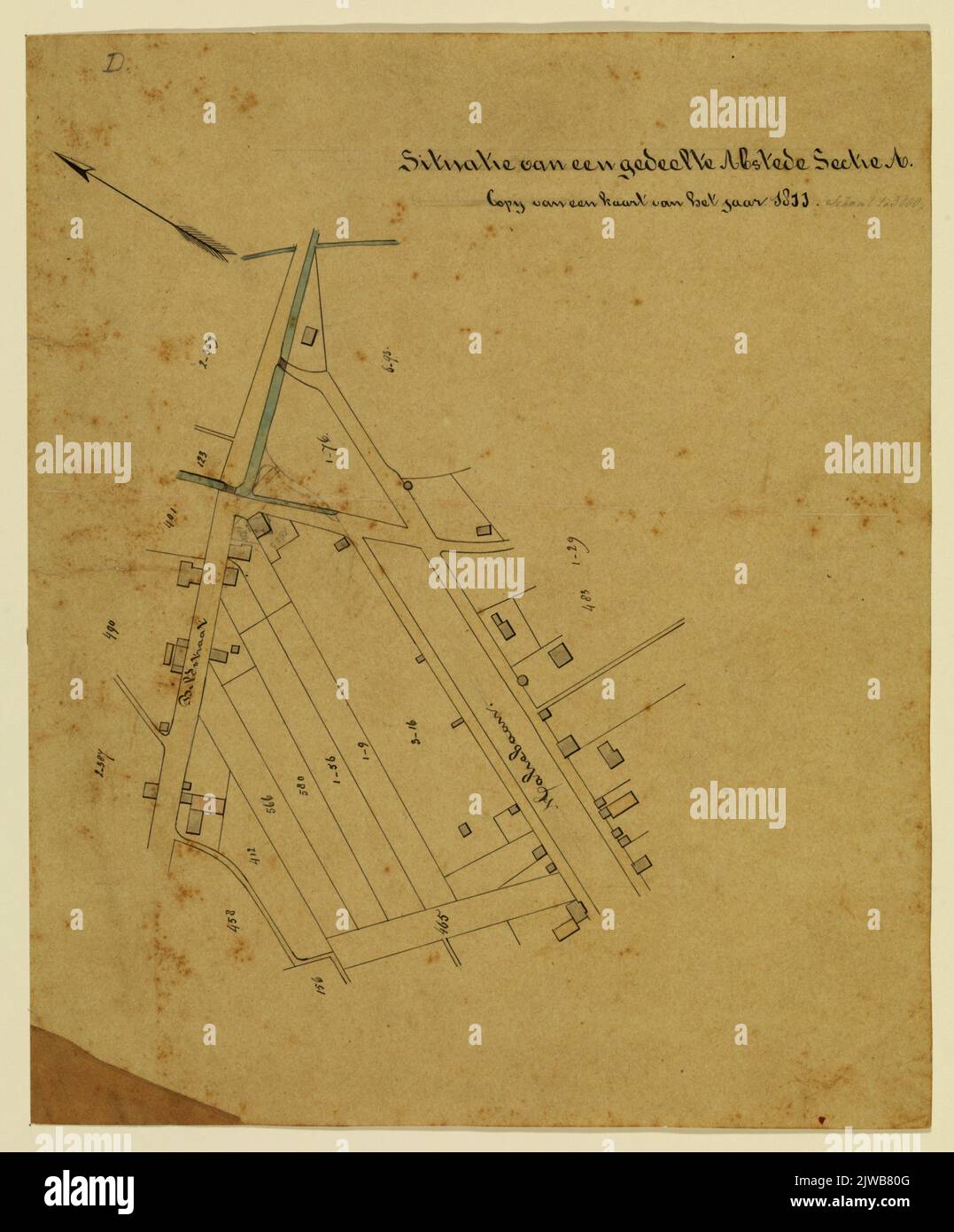 Cadastral extract from the municipality of Abstede, section A, the site