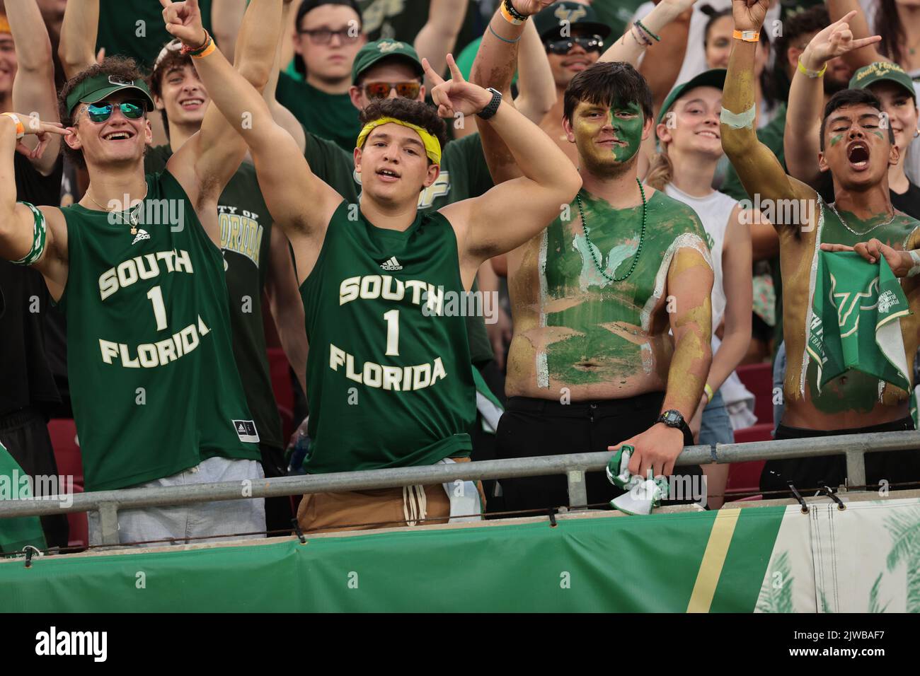 Tampa, FL. USA;  USF student section showing lots of school spirt during an NCAA football game against Brigham Young University, Saturday, September 3 Stock Photo