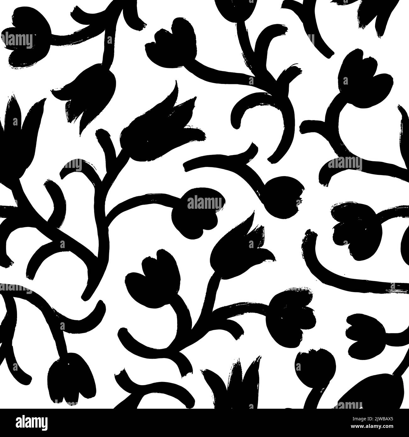 Silhouettes of hand drawn tulips seamless pattern. Stock Vector