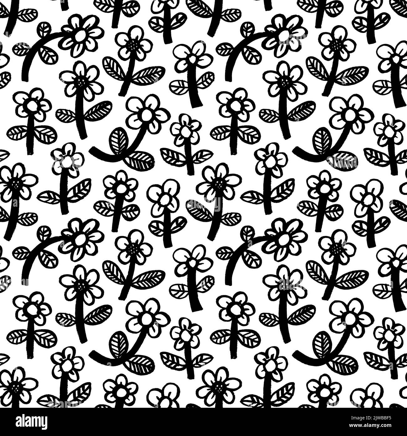 Seamless pattern with hand drawn cartoon flowers. Stock Vector