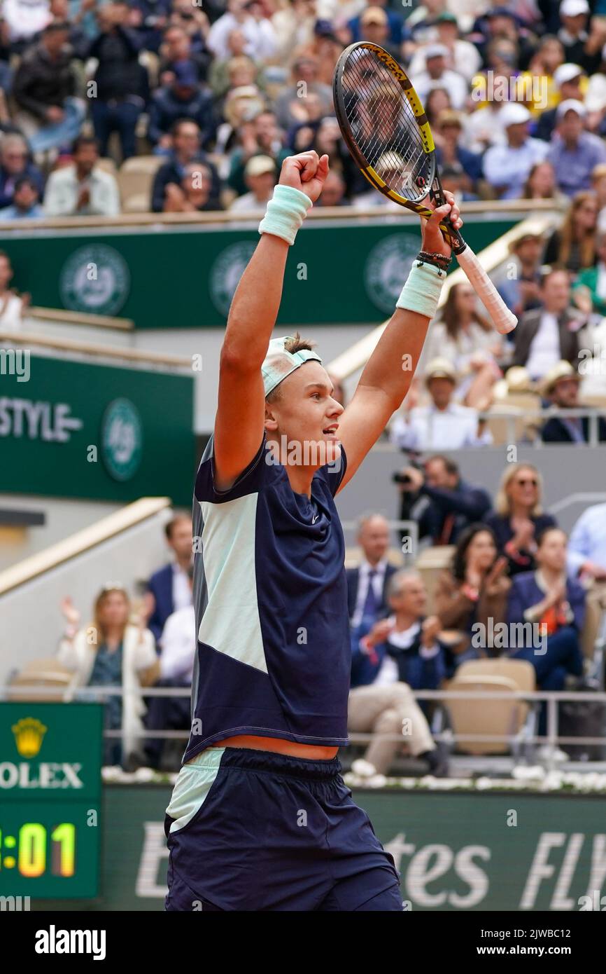 Professional tennis player Holger Rune of Denmark in action during his ...