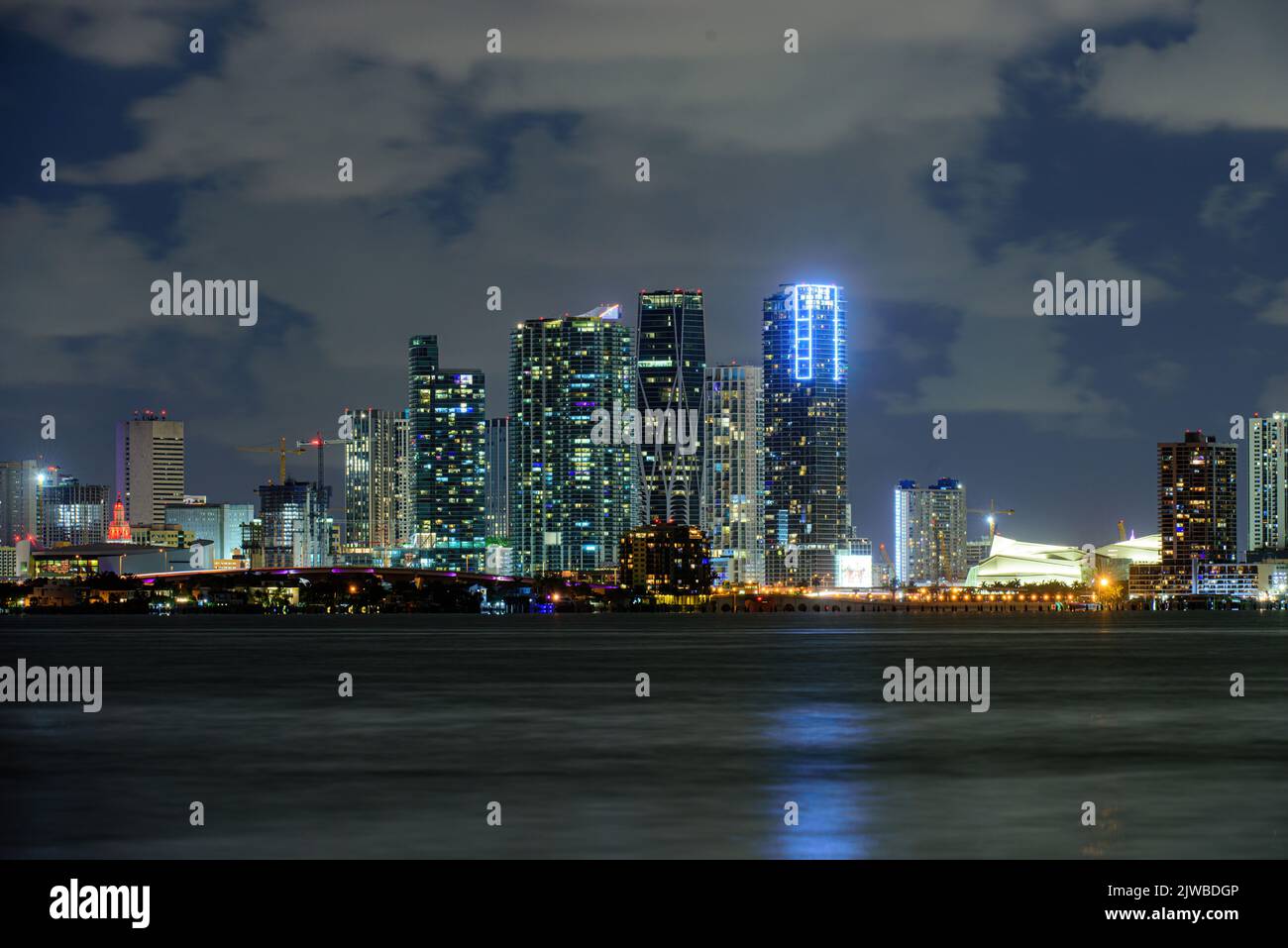 Miami night downtown, city Florida. Miami business district, lights and ...