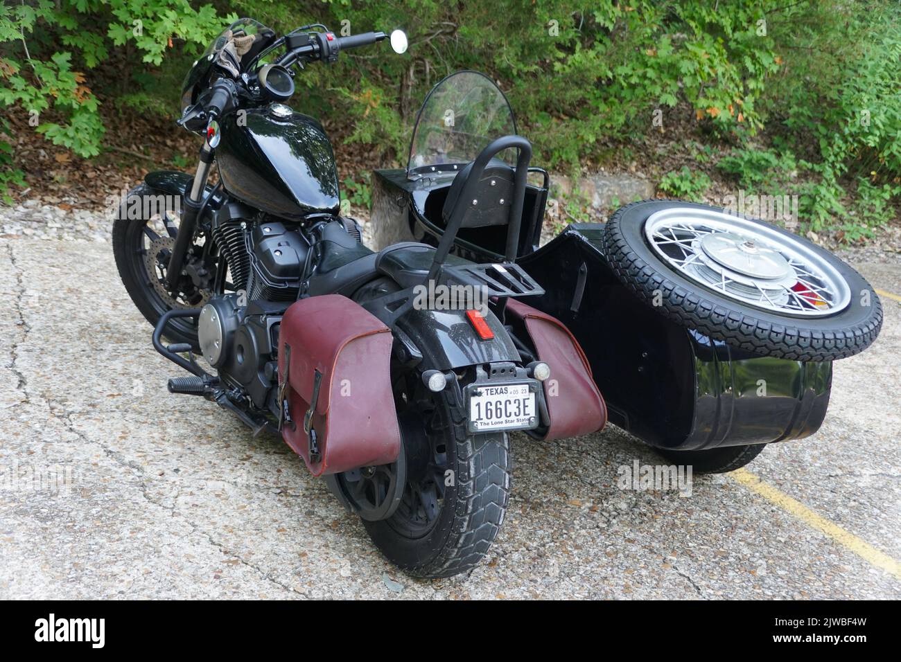 Eureka Springs, Arkansas, U.S.A - June 23, 2022 - A black color of a 3-wheel motorcycle Stock Photo