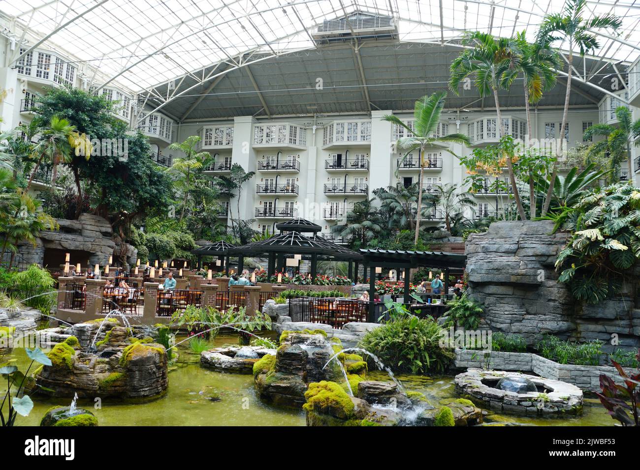 Nashville, Tennessee, U.S.A - June 26, 2022 - The restaurant and beautiful landscape inside of Gaylord Opryland Resort and Convention Center Stock Photo