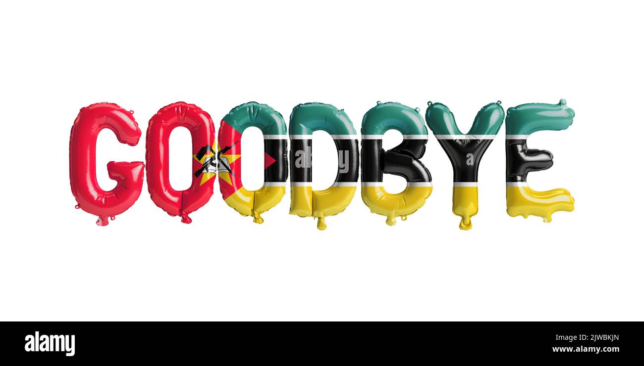 3d illustration of goodbye letter balloon in Mozambique flag isolated ...