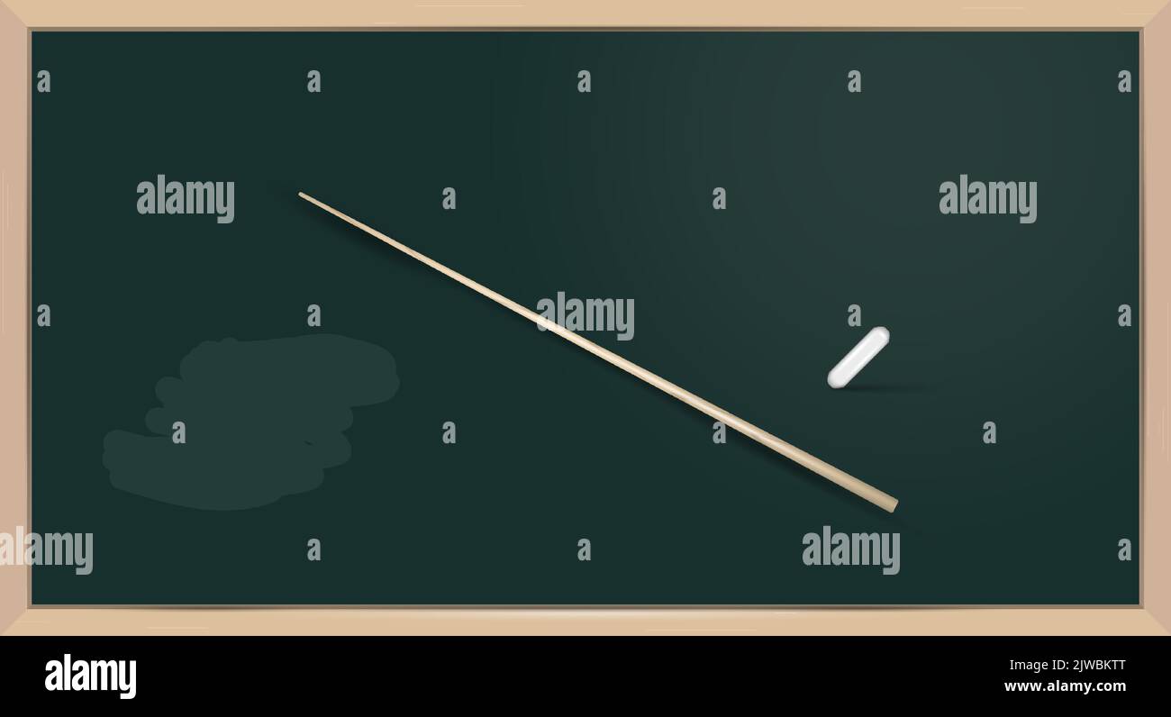 Green dirty chalkboard with chalk and teachers pointer. School board in ...