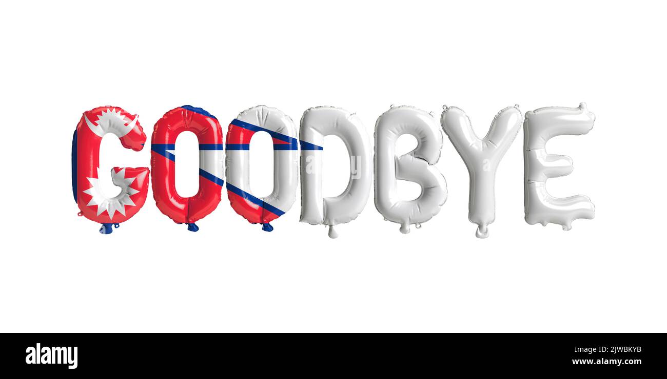 3d illustration of goodbye letter balloon in Nepal flag isolated on