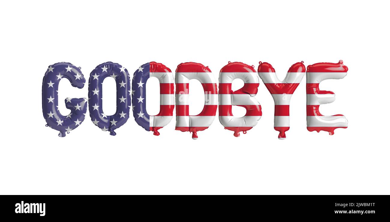 3d illustration of goodbye letter balloon in usa flag isolated on white