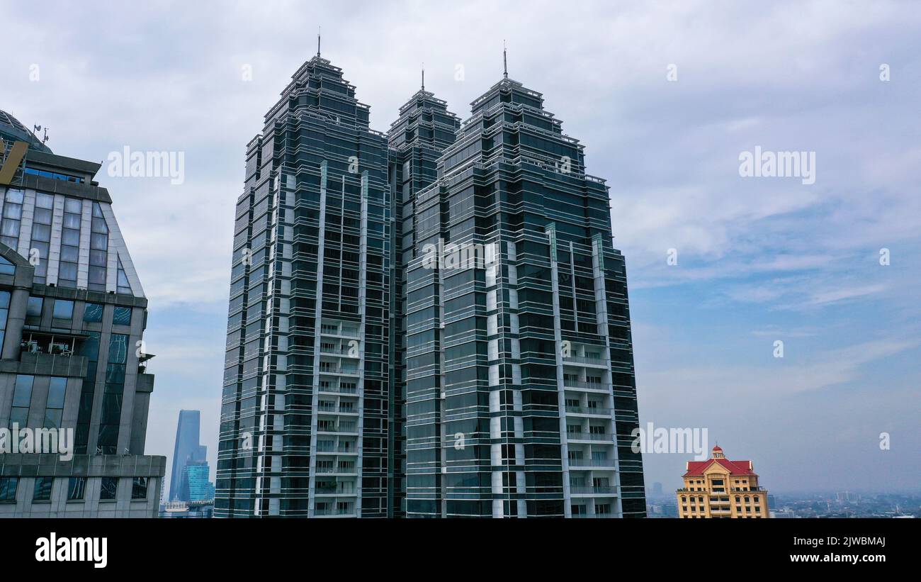 Modern building towers looking from below at downtown jakarta Stock ...